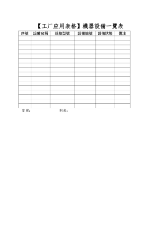机器设备一览表