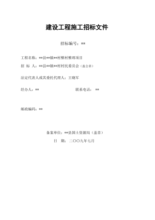 村整村整理项目招标文件