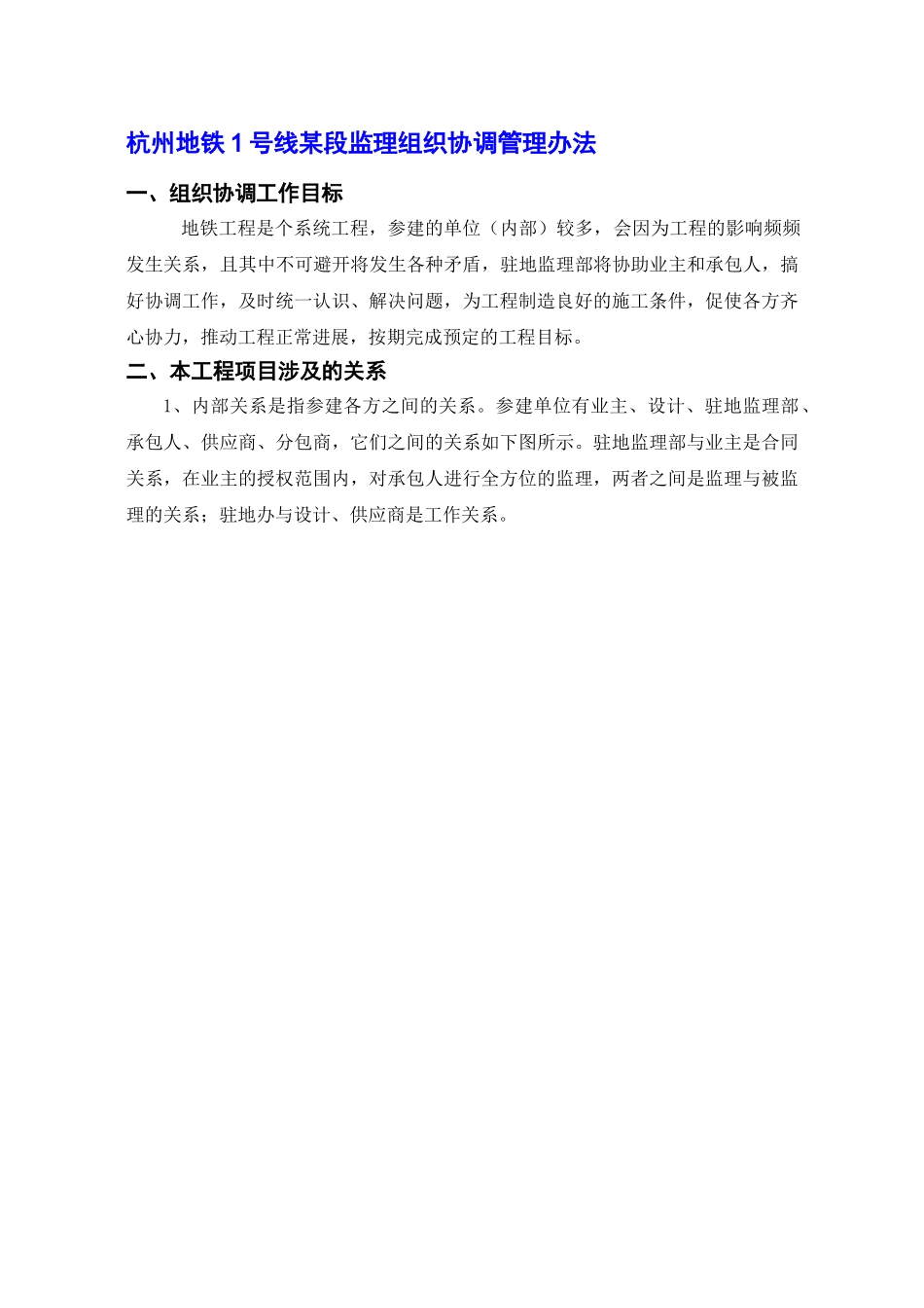 杭州地铁1号线某段监理组织协调管理办法_第1页