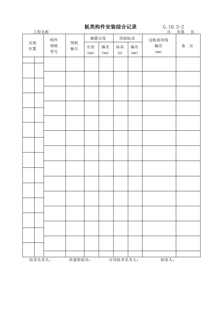 板类构件安装综合记录_第1页
