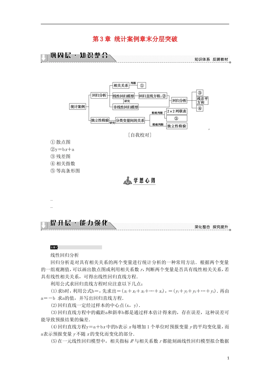 高中数学 第3章 统计案例章末分层突破学案 新人教A版选修2-3-新人教A版高中选修2-3数学学案_第1页