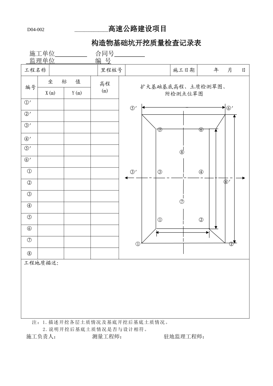 构造物基础坑开挖质量检查记录表_第1页