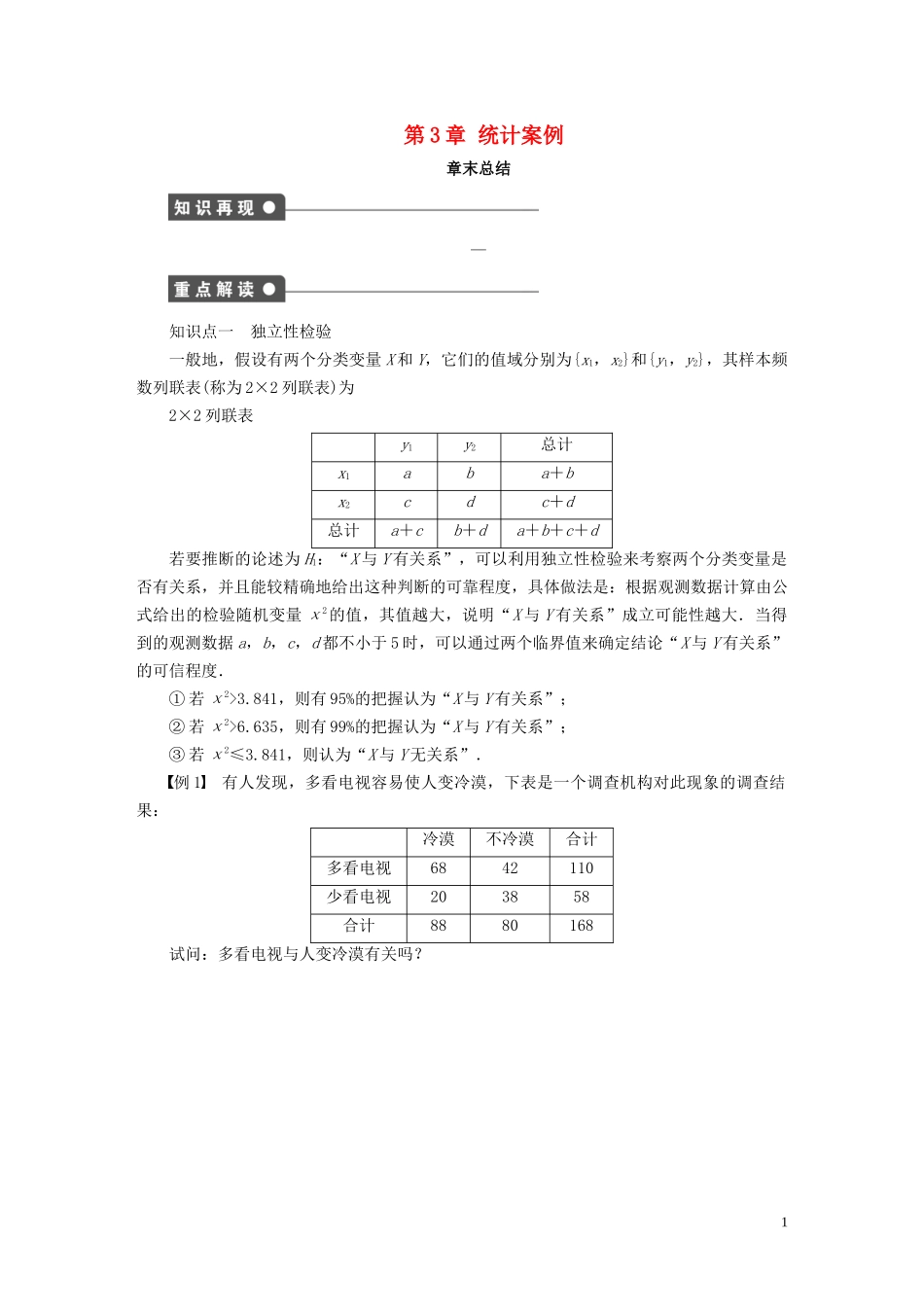 高中数学 第3章 统计案例章末总结学案 新人教B版选修2-3-新人教B版高二选修2-3数学学案_第1页
