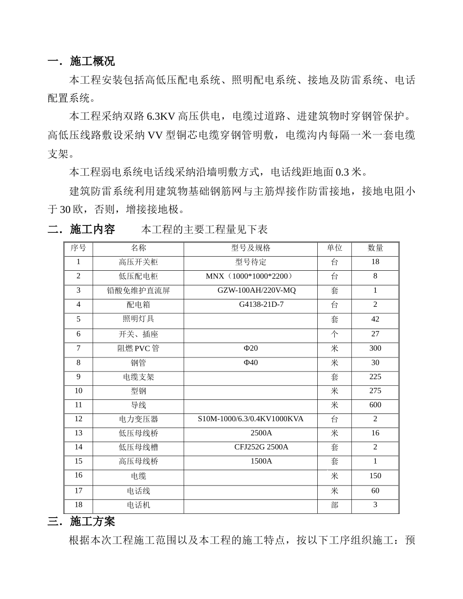 某6.3kv配电所施工方案_第1页