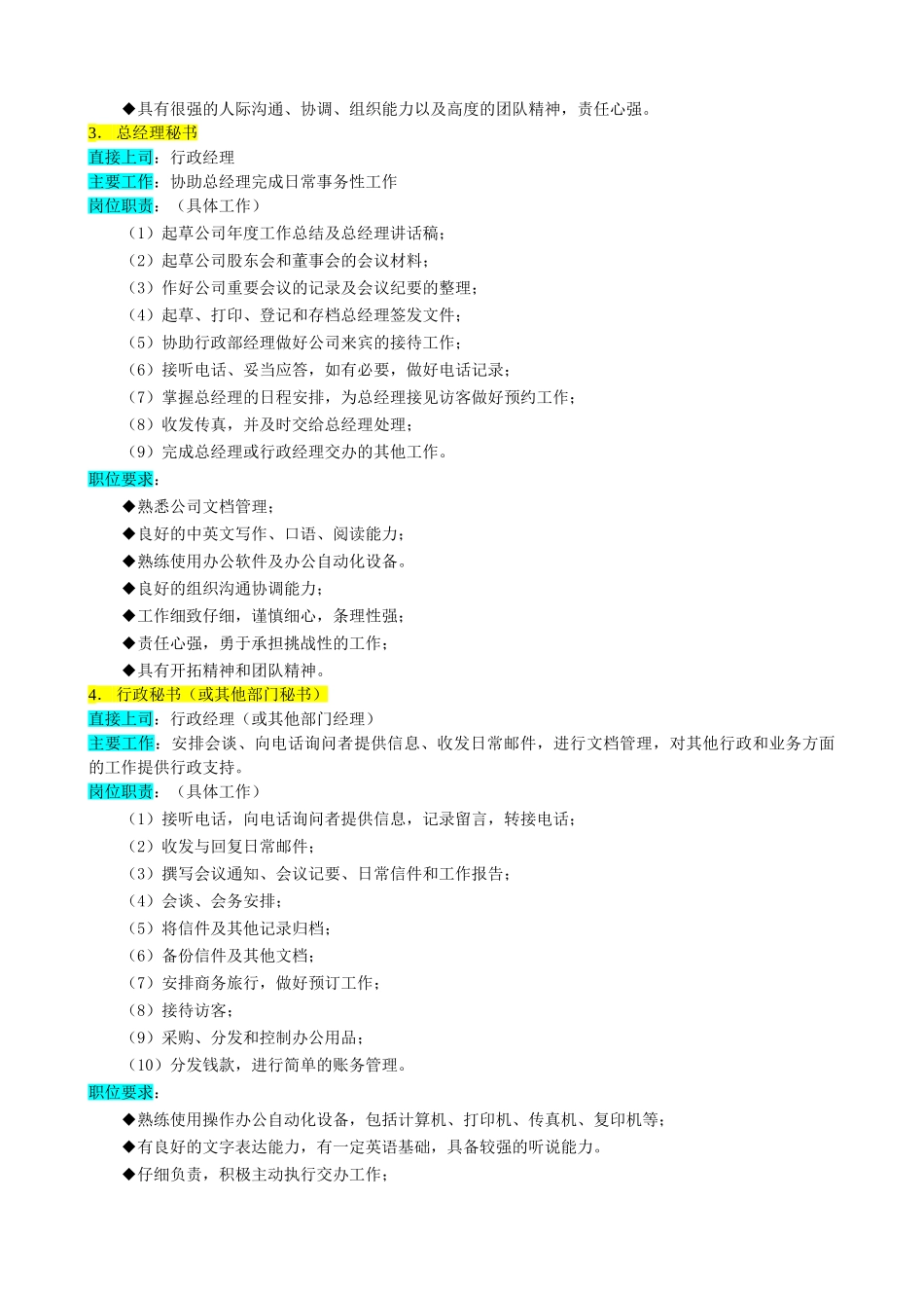 某企业行政部组织机构图与岗位职责描述_第3页