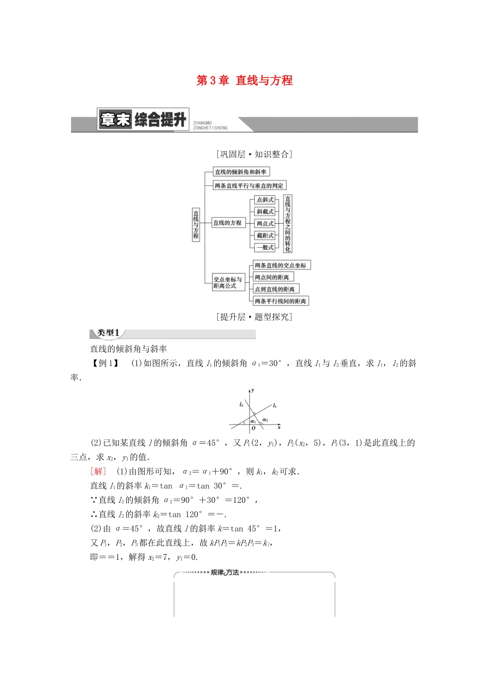 高中数学 第3章 直线与方程章末综合提升学案 新人教A版必修2-新人教A版高一必修2数学学案_第1页