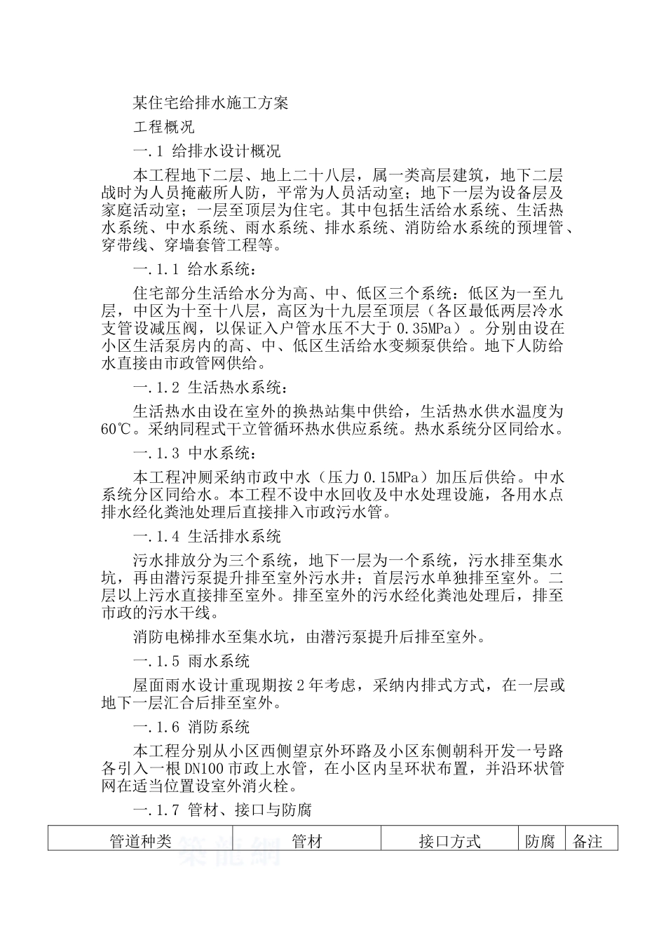 某住宅给排水施工方案_第1页