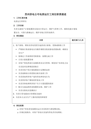 某供电公司电表运行工岗位职责描述