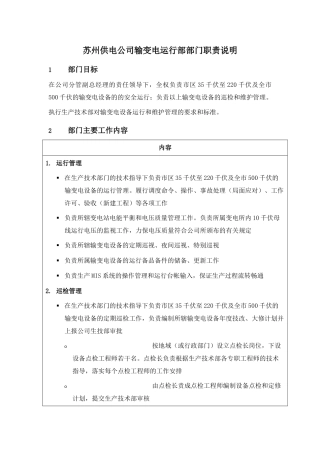 某供电公司输变电运行部部门职责说明