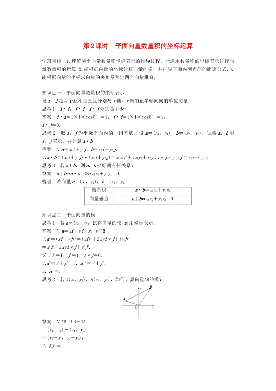 高中数学 第2章 平面向量 2.4 第2课时 平面向量数量积的坐标运算学案 苏教版必修4-苏教版高二必修4数学学案_第1页