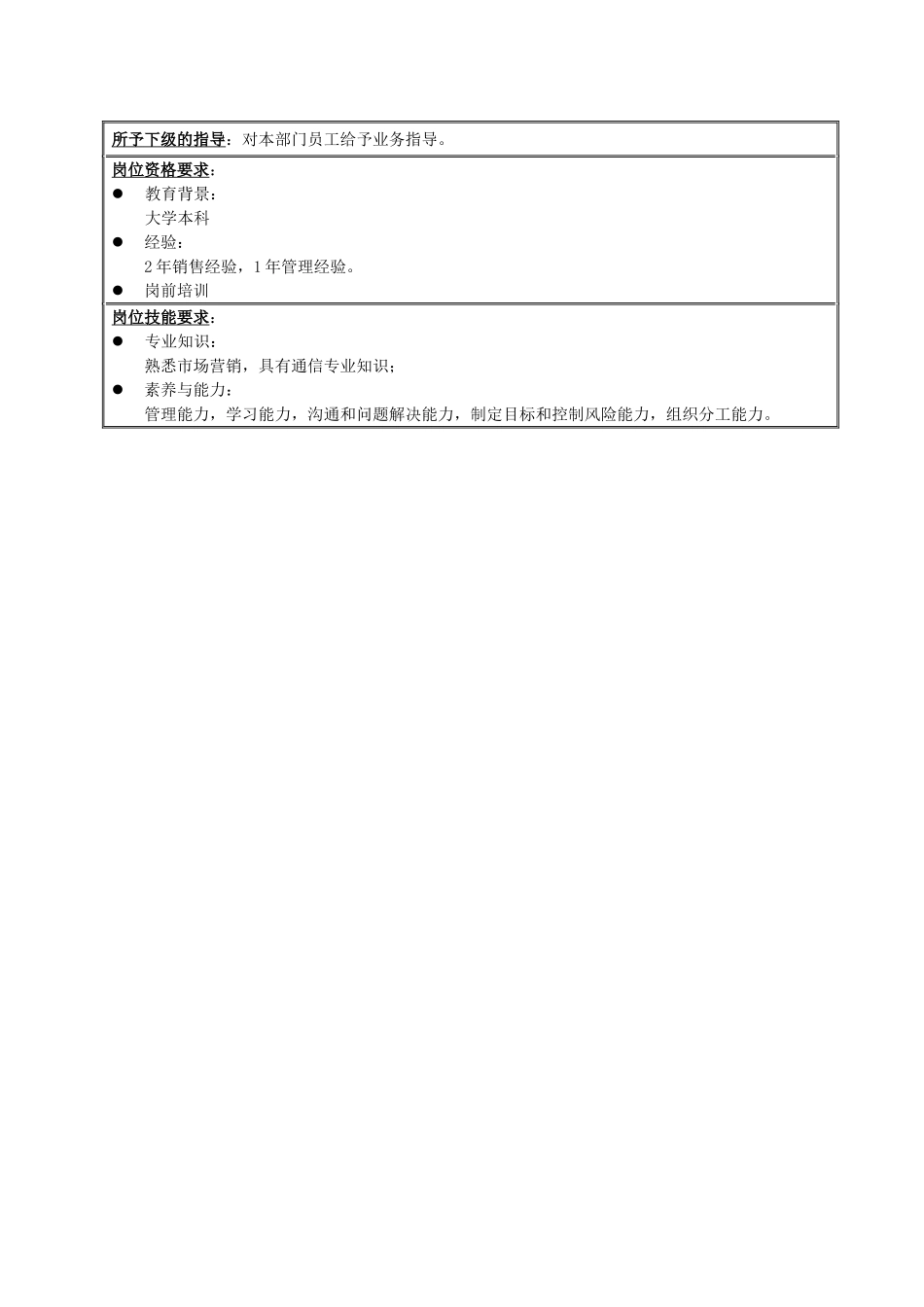 某公司增值电信事业部经理职务说明书_第3页