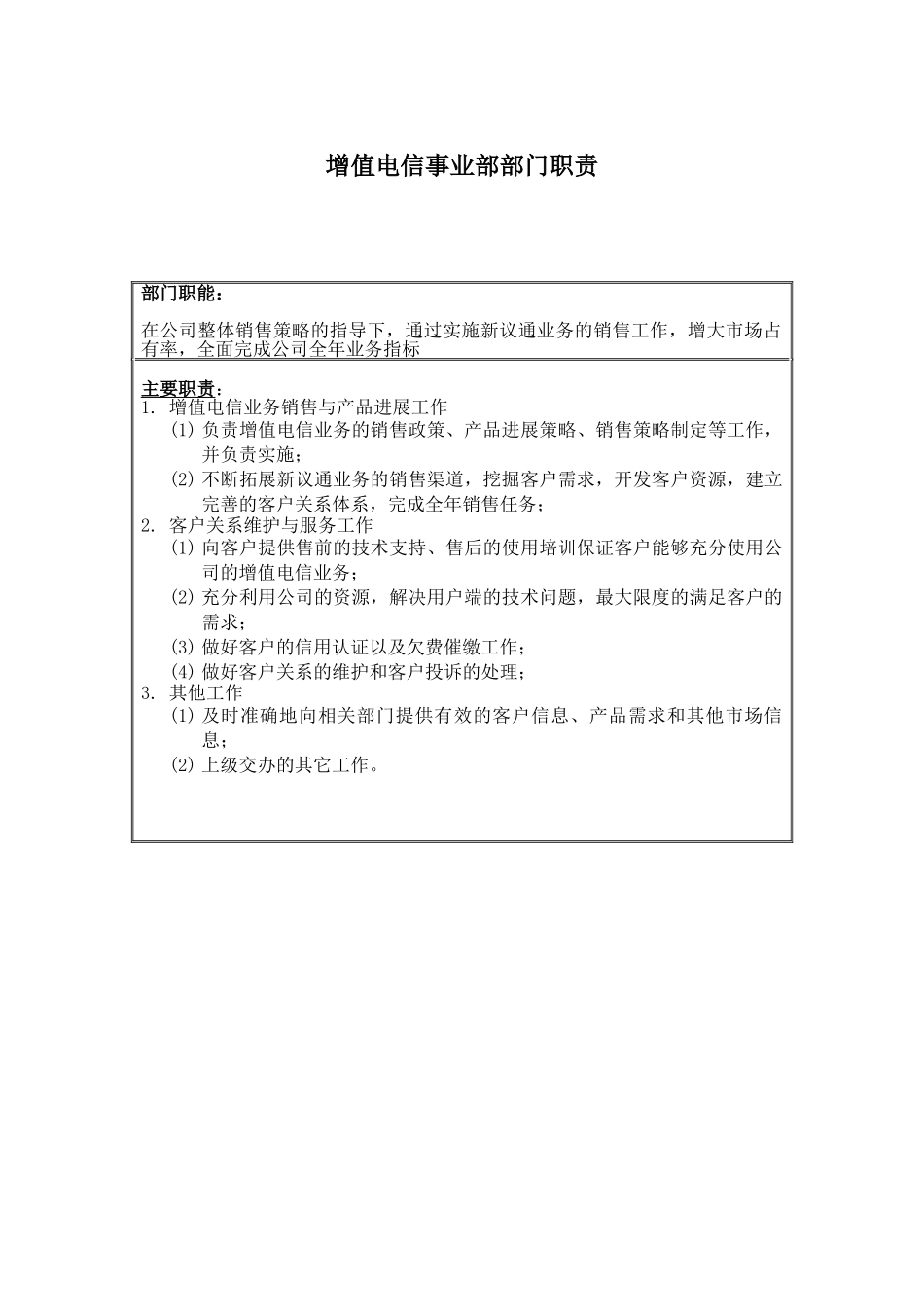 某公司增值电信事业部部门职责_第2页