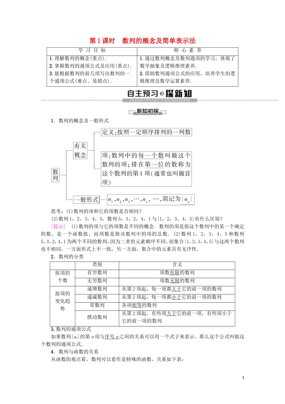 高中数学 第2章 数列 2.1 数列的概念与简单表示法（第1课时）数列的概念及简单表示法学案 新人教A版必修5-新人教A版高二必修5数学学案_第1页