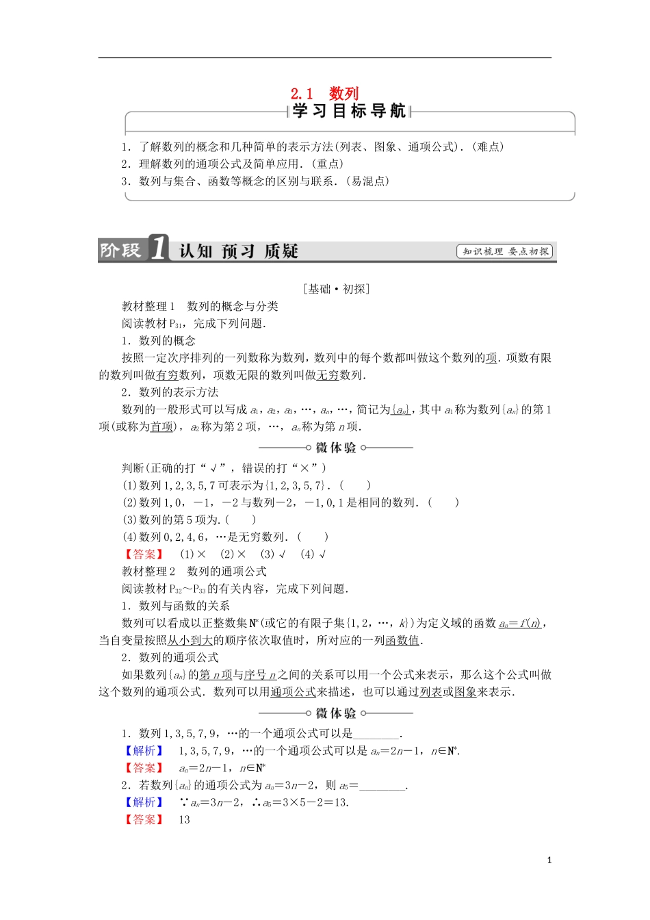 高中数学 第2章 数列 2.1 数列学案 苏教版必修5-苏教版高中必修5数学学案_第1页