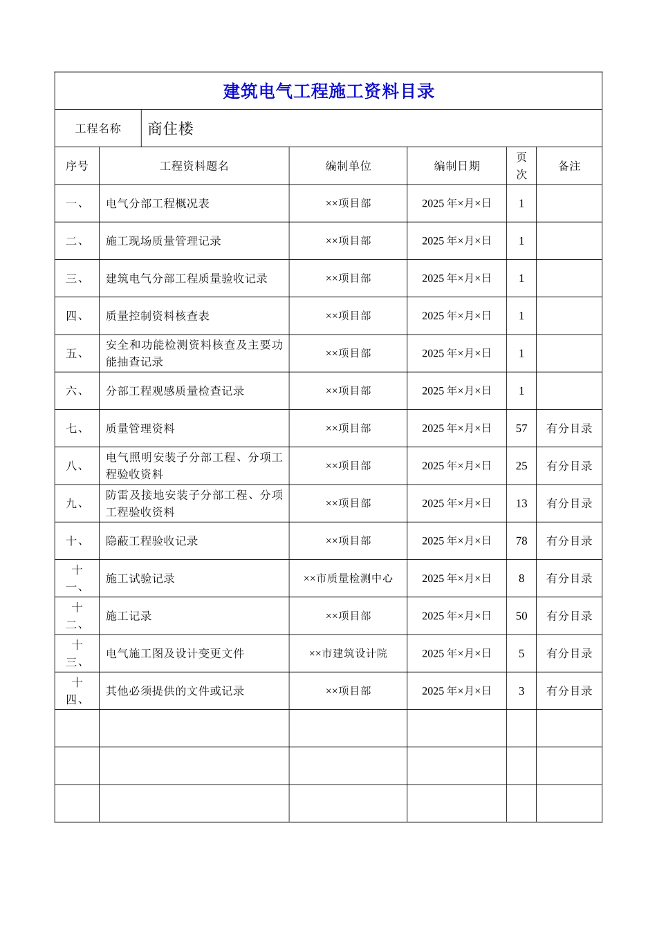 某六层商住楼电气施工资料目录_第2页