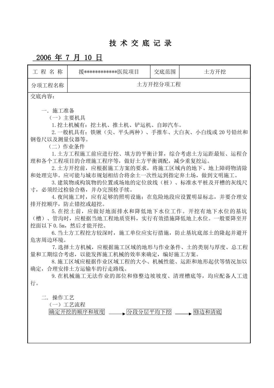 某医院项目土方开挖技术交底_第1页