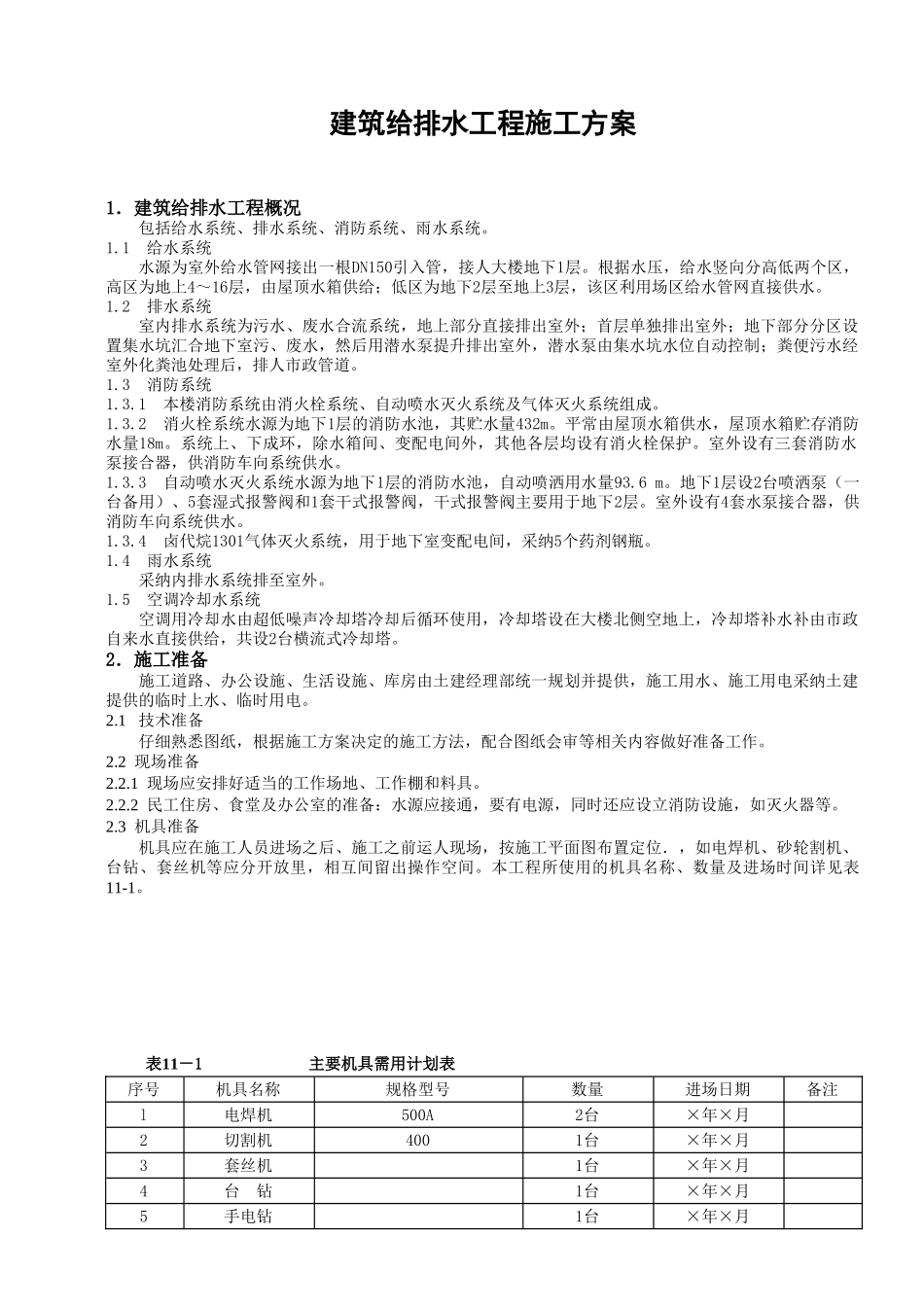 某大楼给排水工程施工方案_第1页