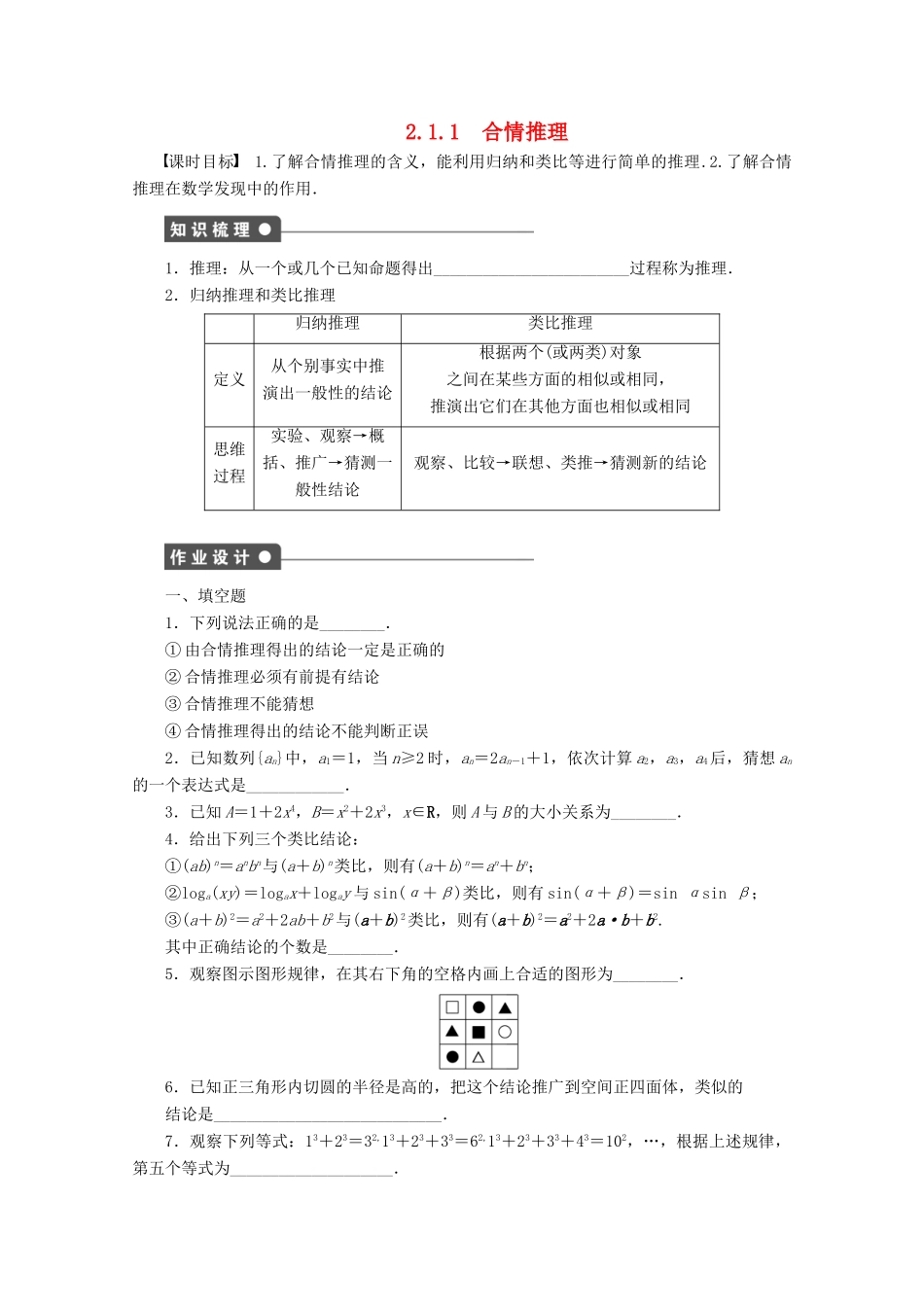高中数学 第2章 推理与证明 2.1.1 合情推理（2）学案 苏教版选修1-2-苏教版高二选修1-2数学学案_第1页