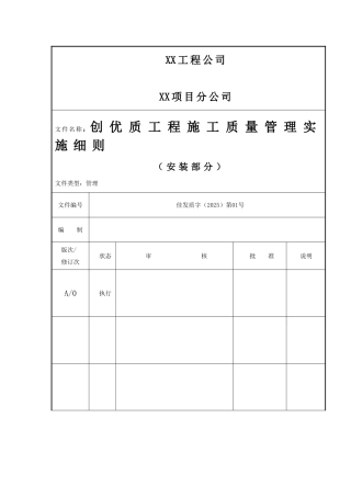 某火电公司创优质工程施工质量管理奖罚细则