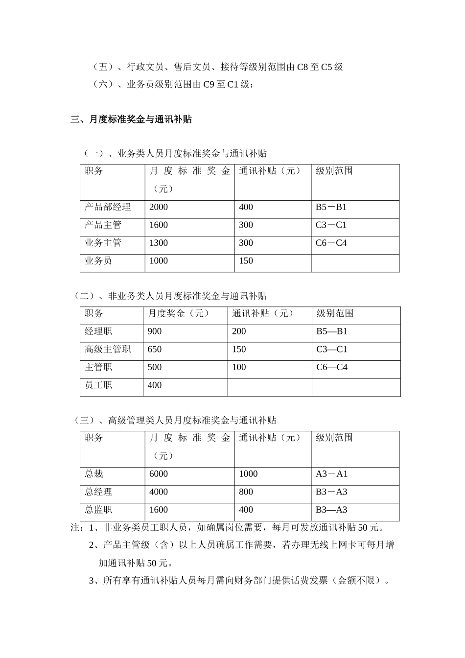 某电子公司员工月度工资制度与年薪规划_第3页