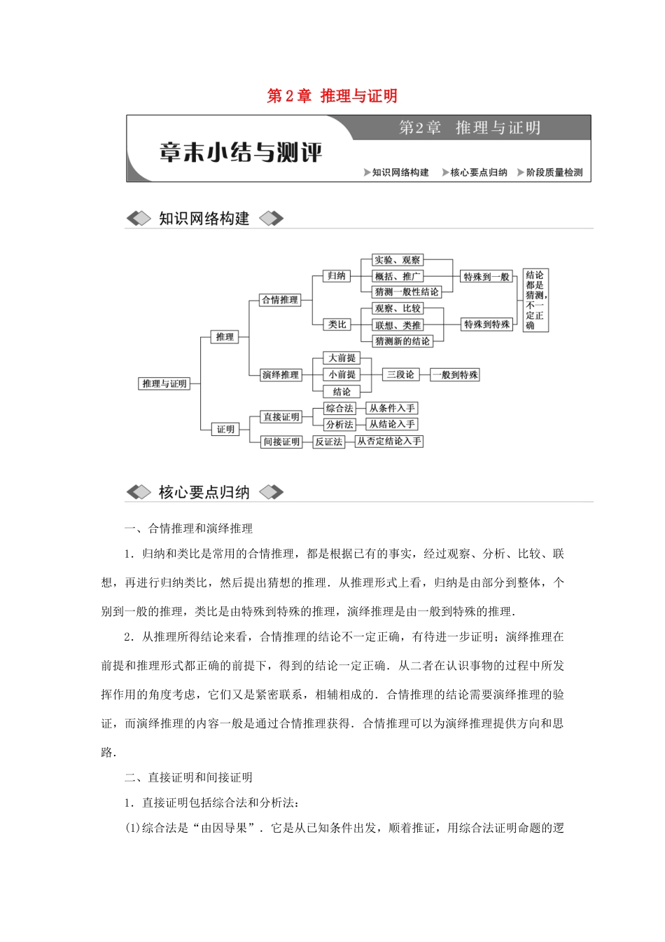 高中数学 第2章 推理与证明章末小结与测评学案 苏教版选修1-2-苏教版高二选修1-2数学学案_第1页