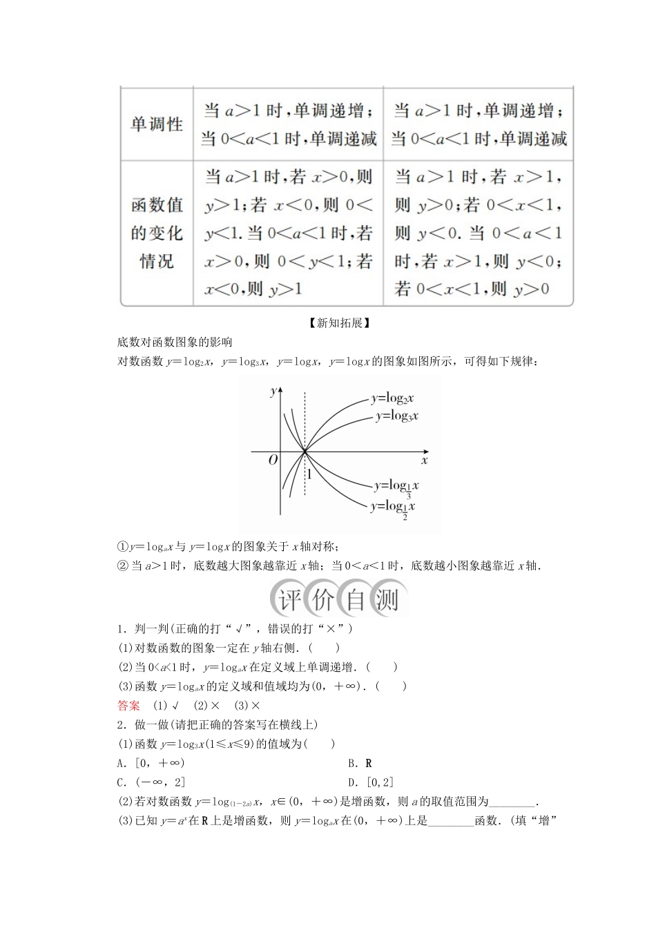 高中数学 第4章 指数函数与对数函数 4.4 对数函数 4.4.2 对数函数的图象和性质 第1课时 对数函数的图象和性质教学案 新人教A版必修第一册-新人教A版高一第一册数学教学案_第3页