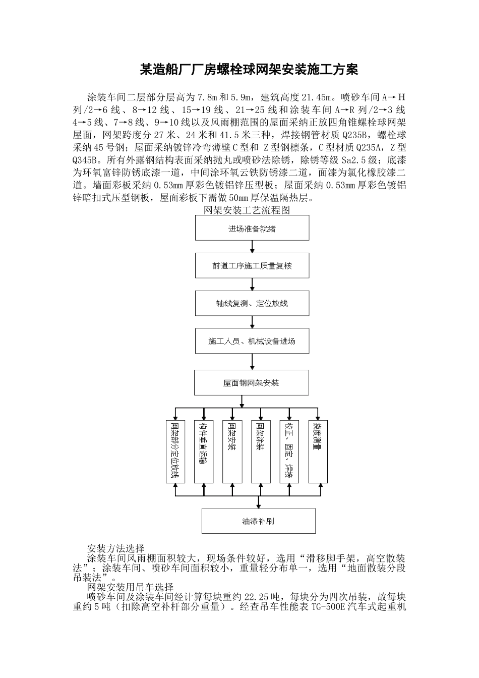 某造船厂厂房螺栓球网架安装施工方案_第1页