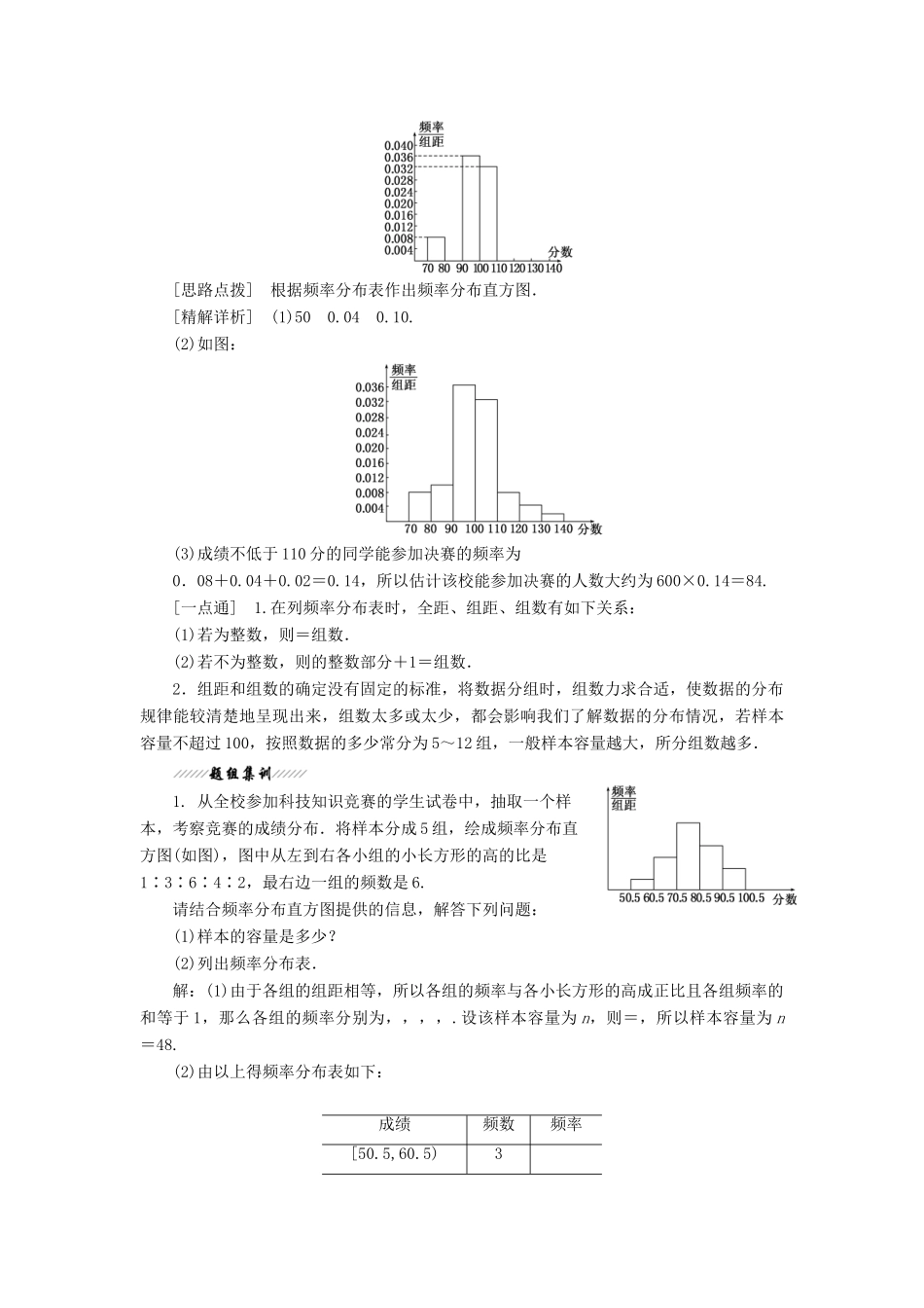 高中数学 第2章 统计 2.2 总体分布的估计教学案 苏教版必修3-苏教版高一必修3数学教学案_第3页
