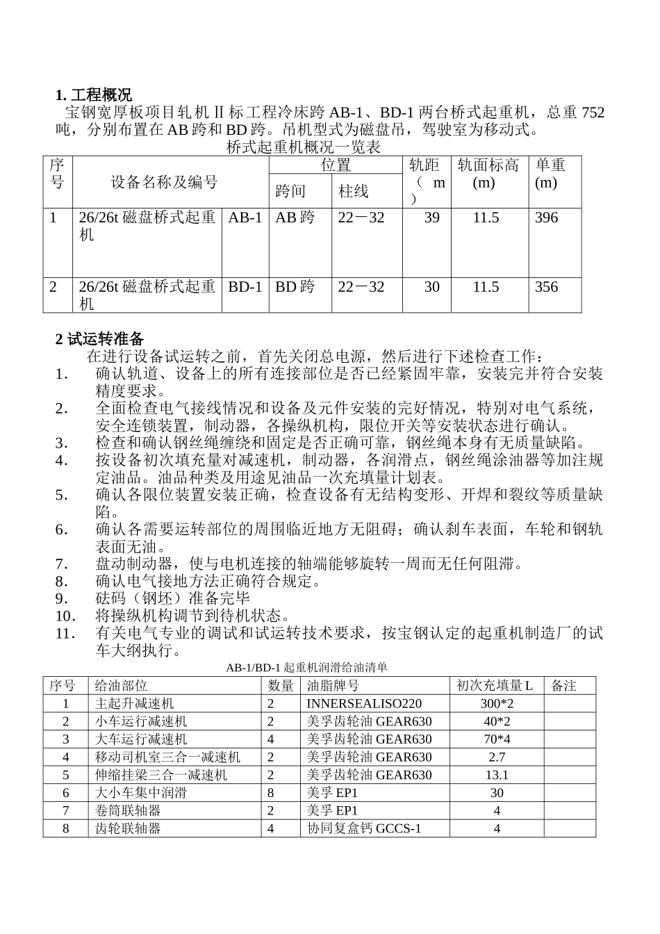 某钢铁厂桥式起重机试运转方案_第1页