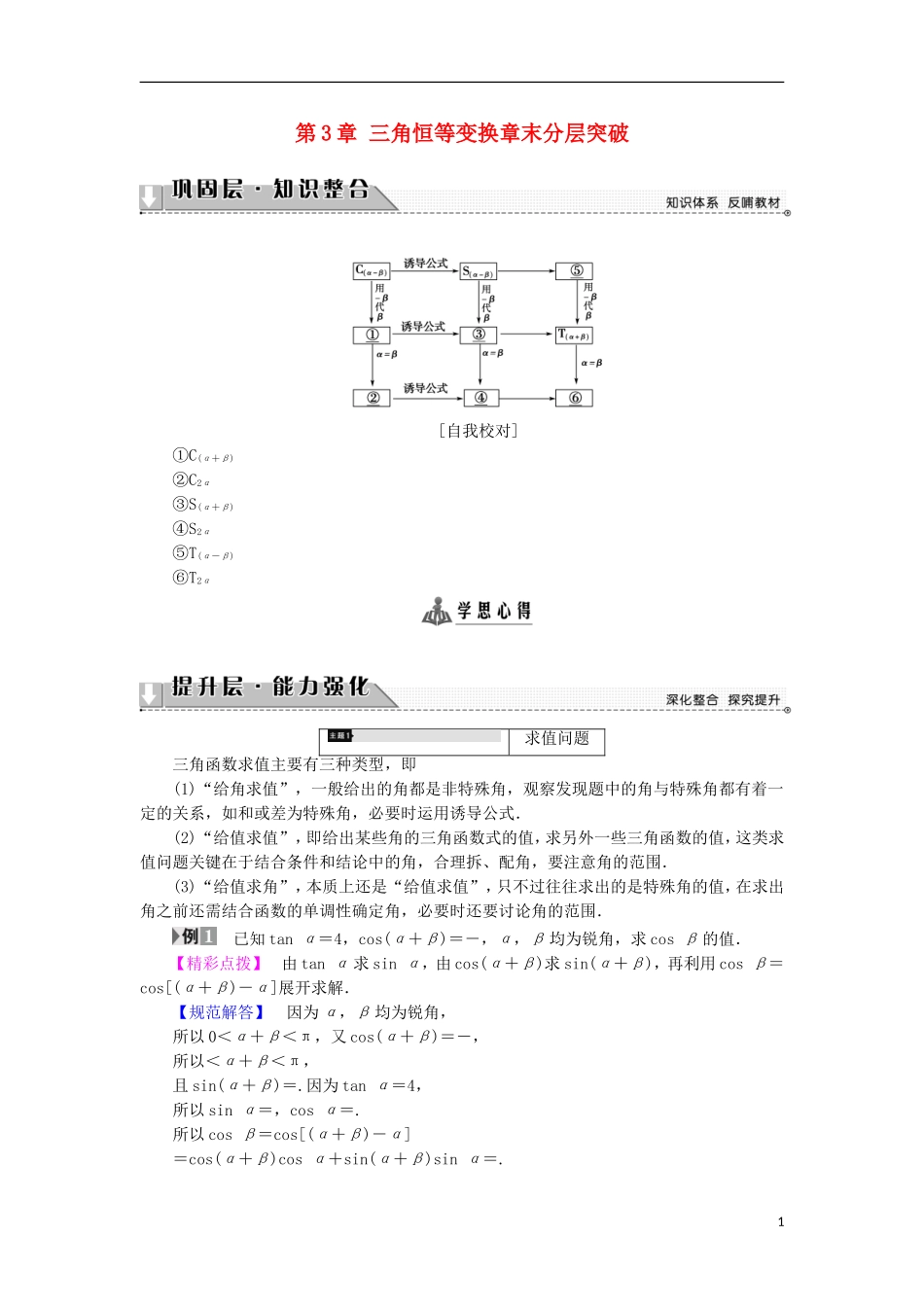 高中数学 第3章 三角恒等变换章末分层突破学案 苏教版必修4-苏教版高中必修4数学学案_第1页