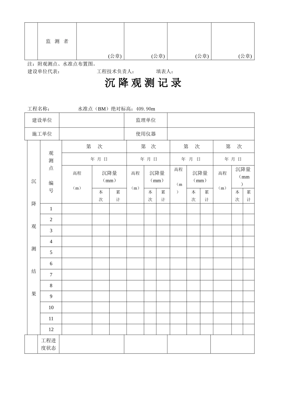某项目观测点、水准点布置图及记录表_第2页
