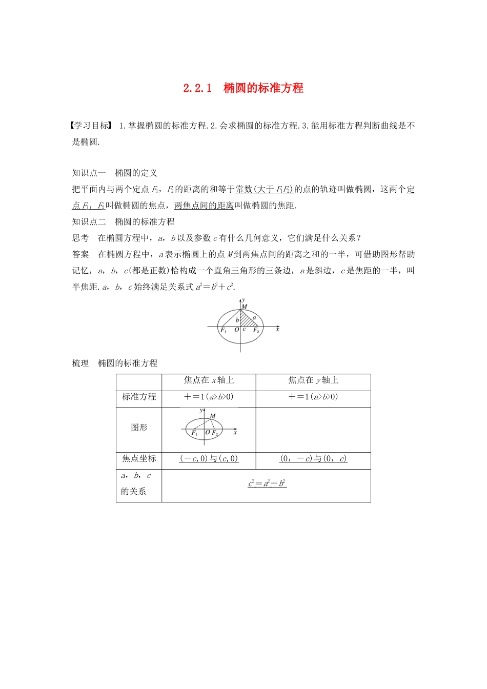 高中数学 第2章 圆锥曲线与方程 2.2.1 椭圆的标准方程学案 苏教版选修1-1-苏教版高二选修1-1数学学案_第1页