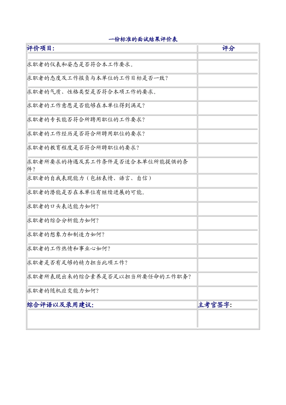标准的面试结果评价表_第1页