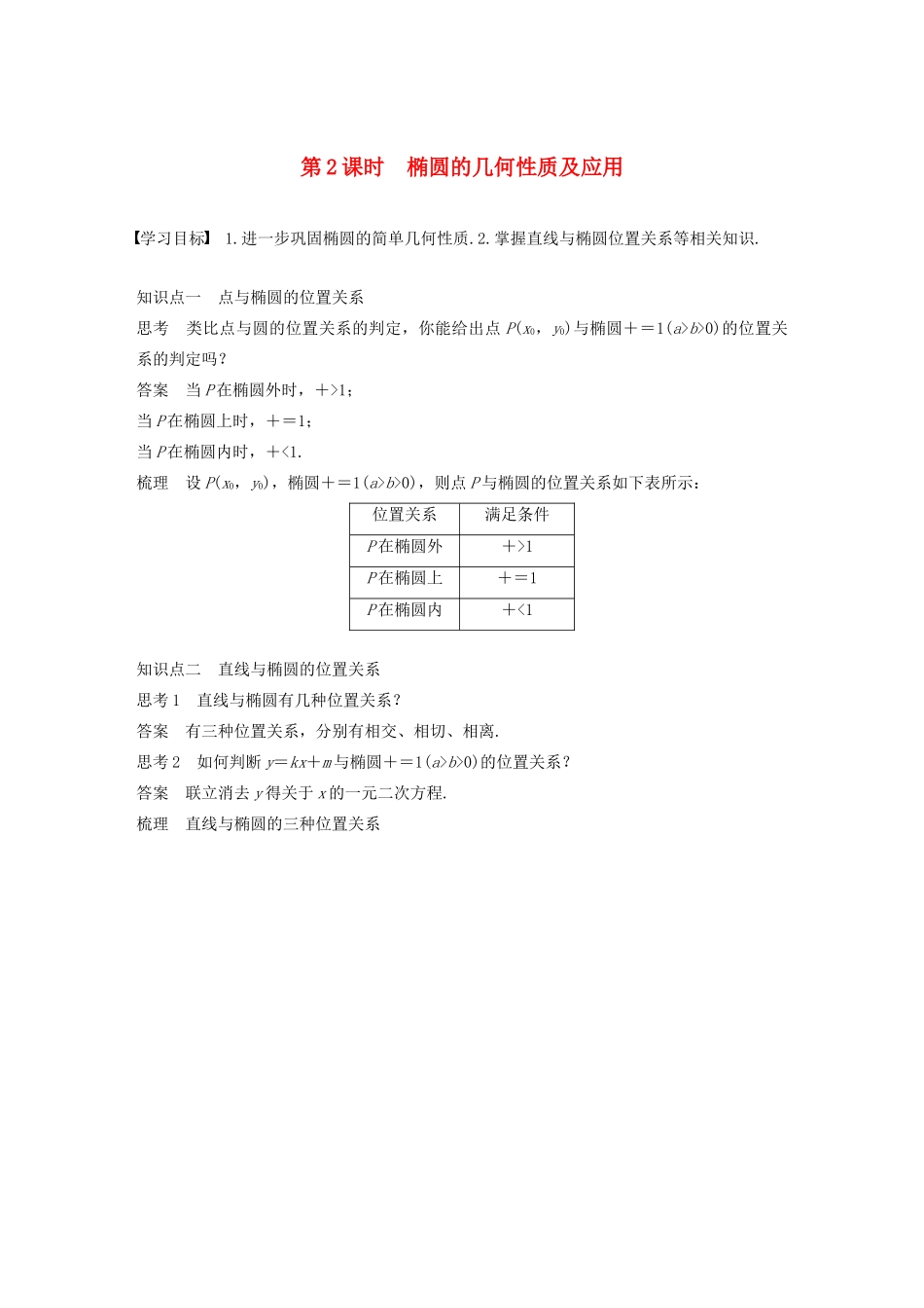 高中数学 第2章 圆锥曲线与方程 2.2.2 第2课时 椭圆的几何性质及应用学案 苏教版选修1-1-苏教版高二选修1-1数学学案_第1页