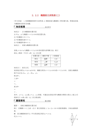 高中数学 第2章 圆锥曲线与方程 2.2.2 椭圆的几何性质（二）学案 苏教版选修2-1-苏教版高二选修2-1数学学案
