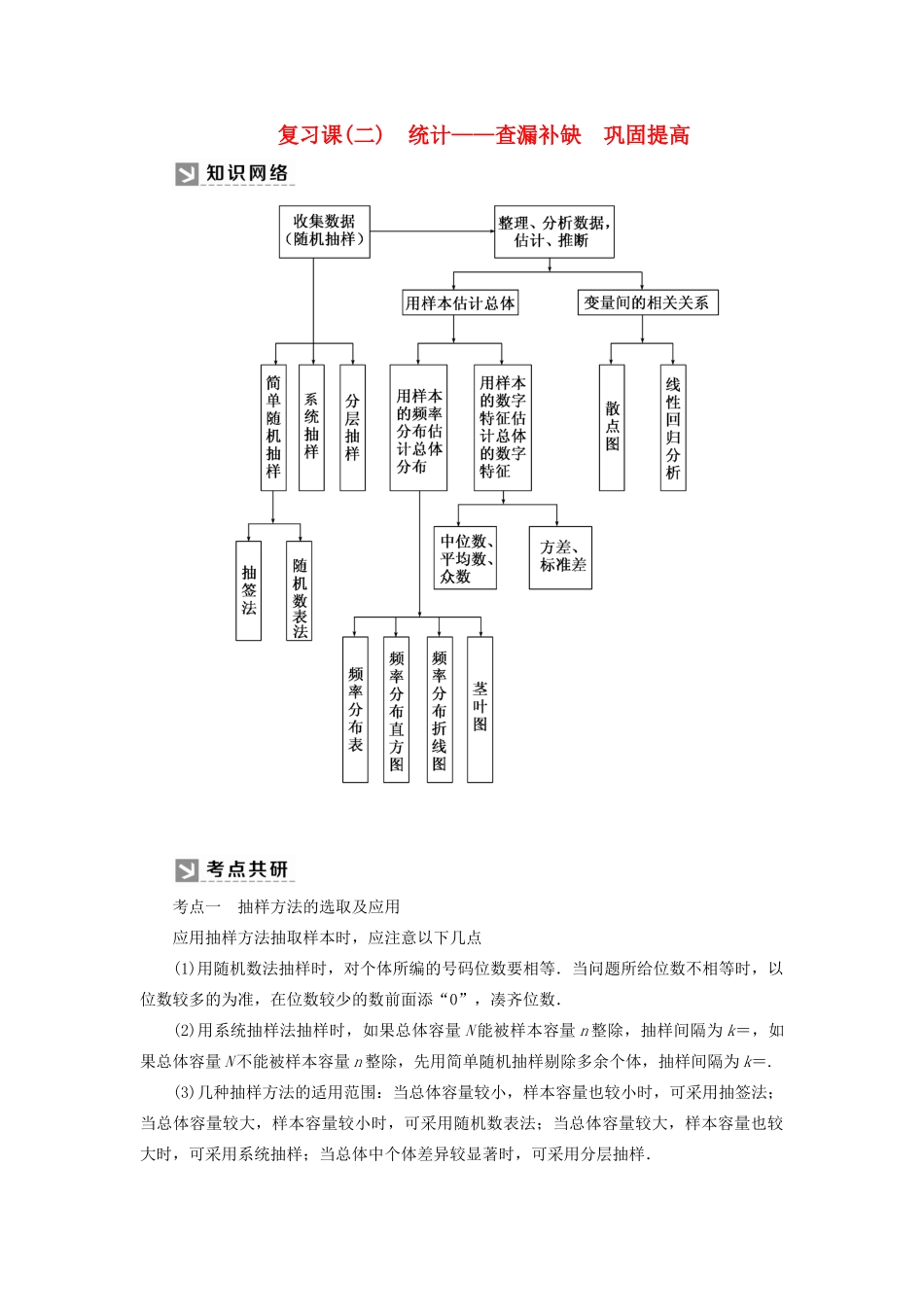 高中数学 第2章 统计 复习课——查漏补缺 巩固提高学案 新人教A版必修3-新人教A版高一必修3数学学案_第1页