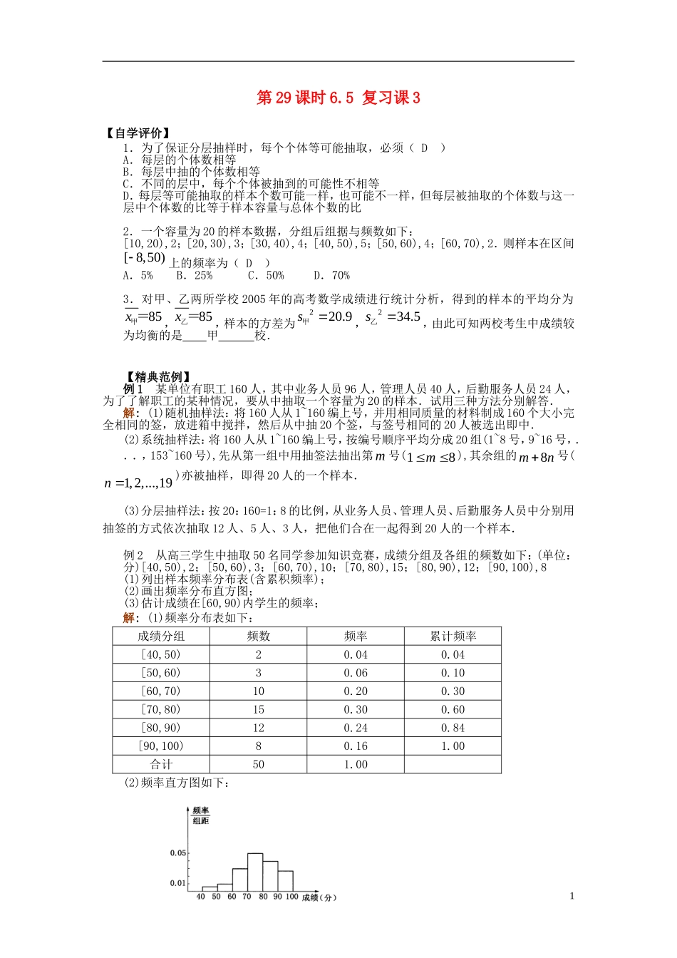 高中数学 第2章 统计复习学案 苏教版必修3-苏教版高二必修3数学学案_第1页
