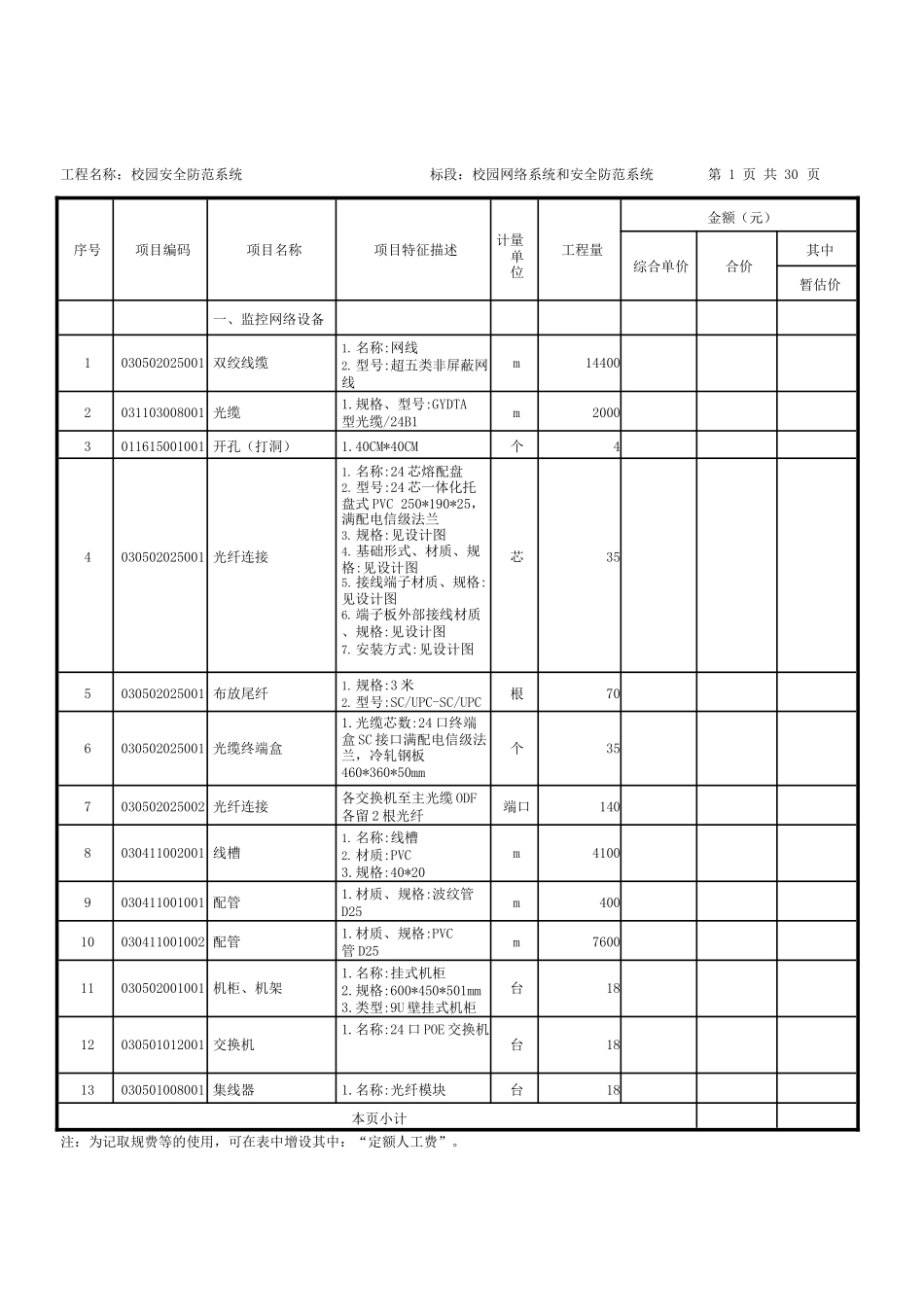 校园安全防范系统工程量清单_第2页