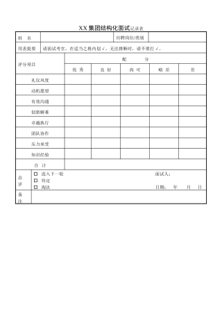 校园招聘结构化面试记录表