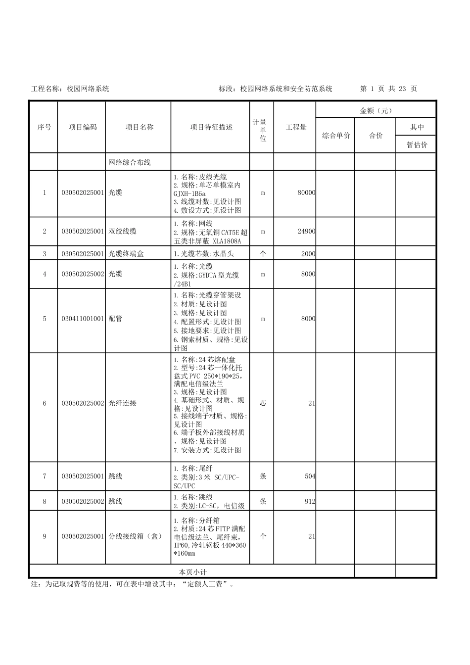 校园网络系统工程量清单_第2页