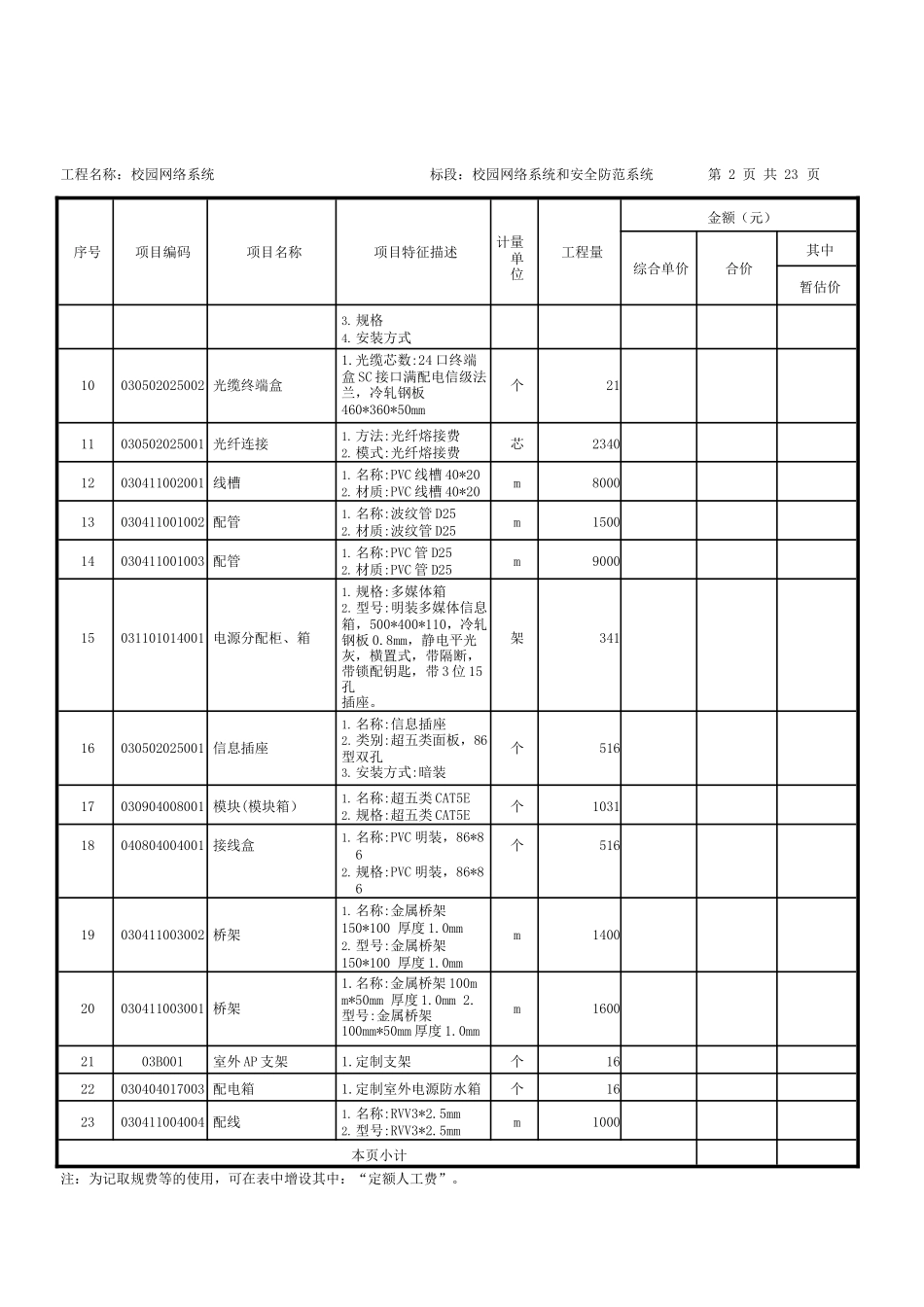 校园网络系统工程量清单_第3页
