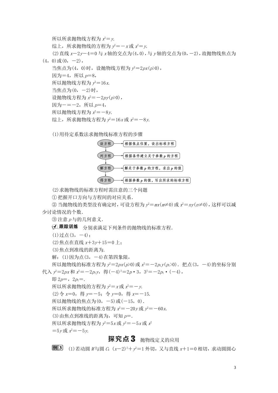 高中数学 第2章 圆锥曲线与方程 2.3.1 抛物线的定义与标准方程学案 湘教版选修2-1-湘教版高二选修2-1数学学案_第3页