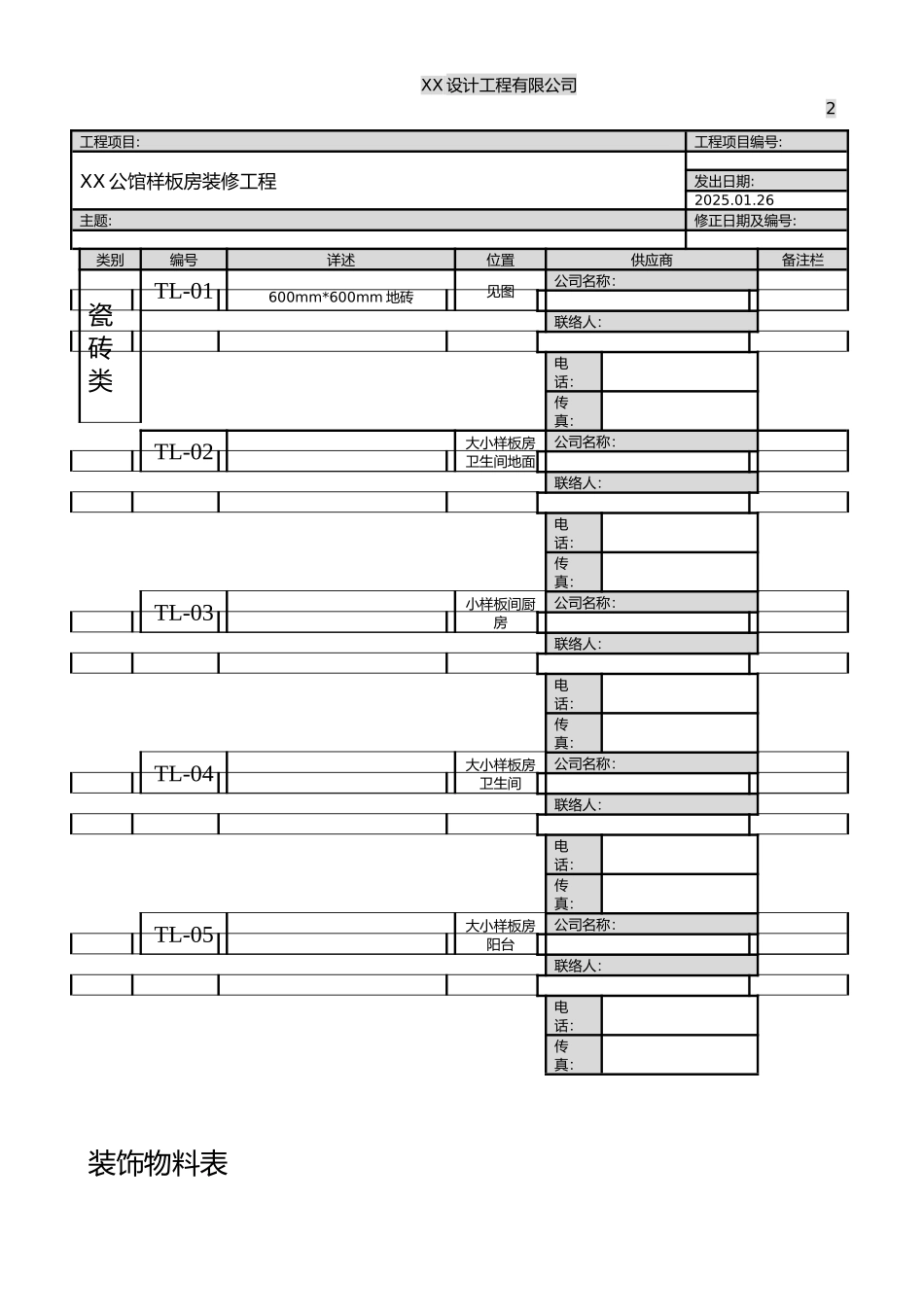 样板房室内装修工程物料表_第2页