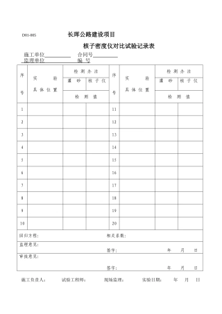 核子密度仪对比试验记录表