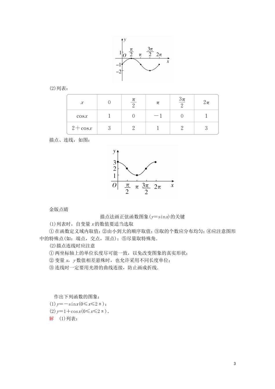 高中数学 第5章 三角函数 5.4 三角函数的图象与性质 5.4.1 正弦函数、余弦函数的图象教学案 新人教A版必修第一册-新人教A版高一第一册数学教学案_第3页