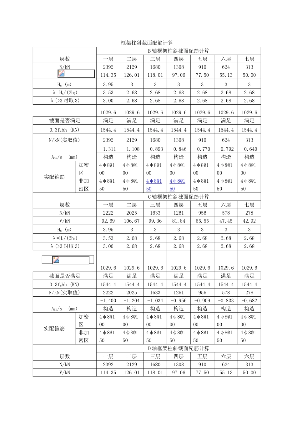 框架柱斜截面配筋计算_第1页
