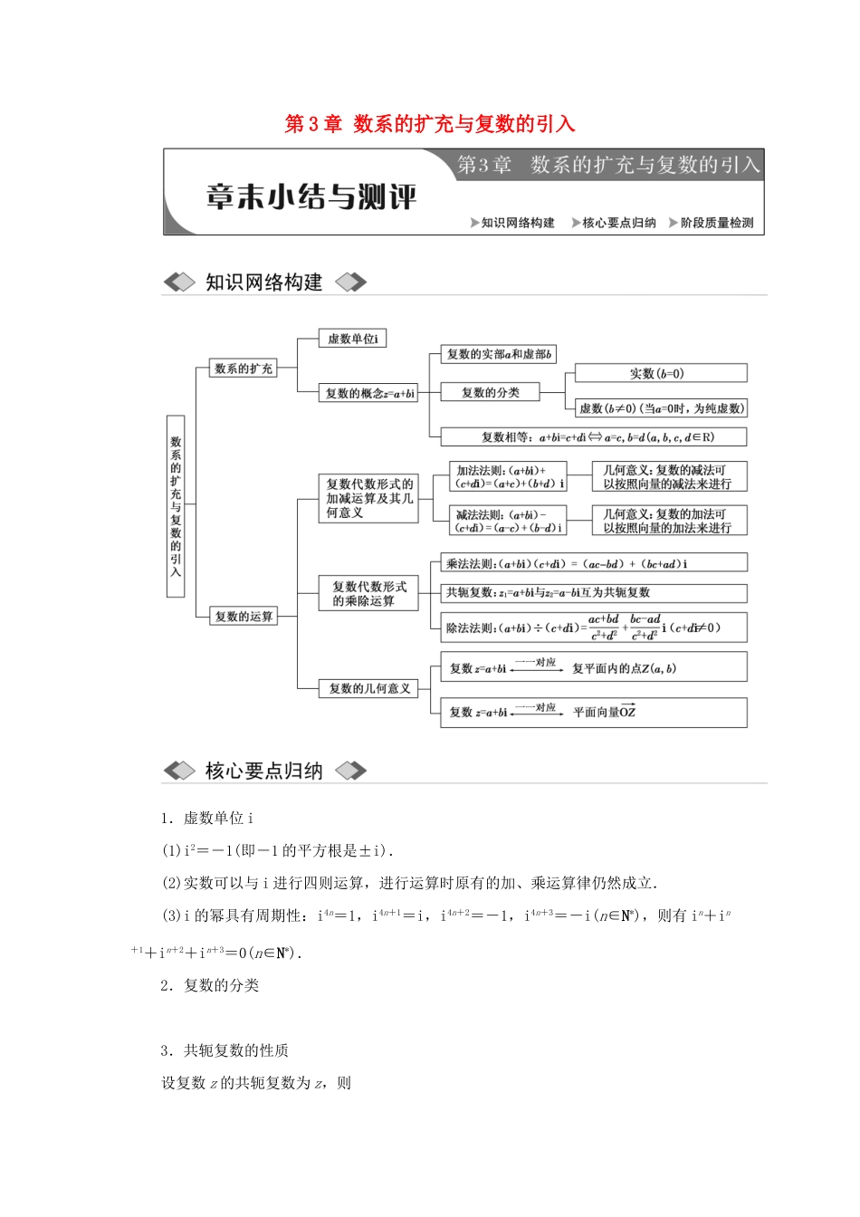 高中数学 第3章 数系的扩充与复数的引入章末小结与测评学案 苏教版选修1-2-苏教版高二选修1-2数学学案_第1页