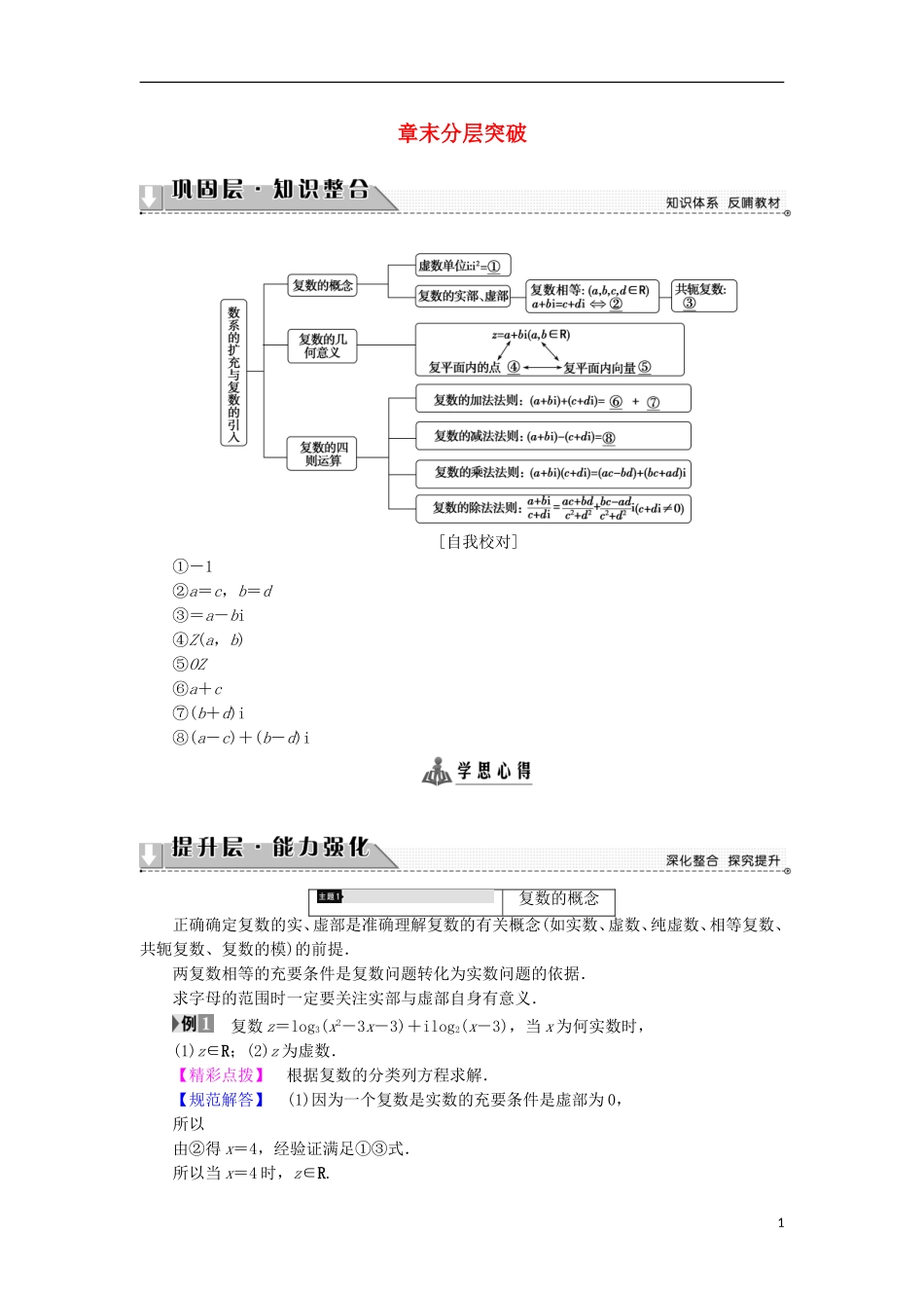 高中数学 第3章 数系的扩充与复数章末分层突破学案 新人教B版选修2-2-新人教B版高中选修2-2数学学案_第1页