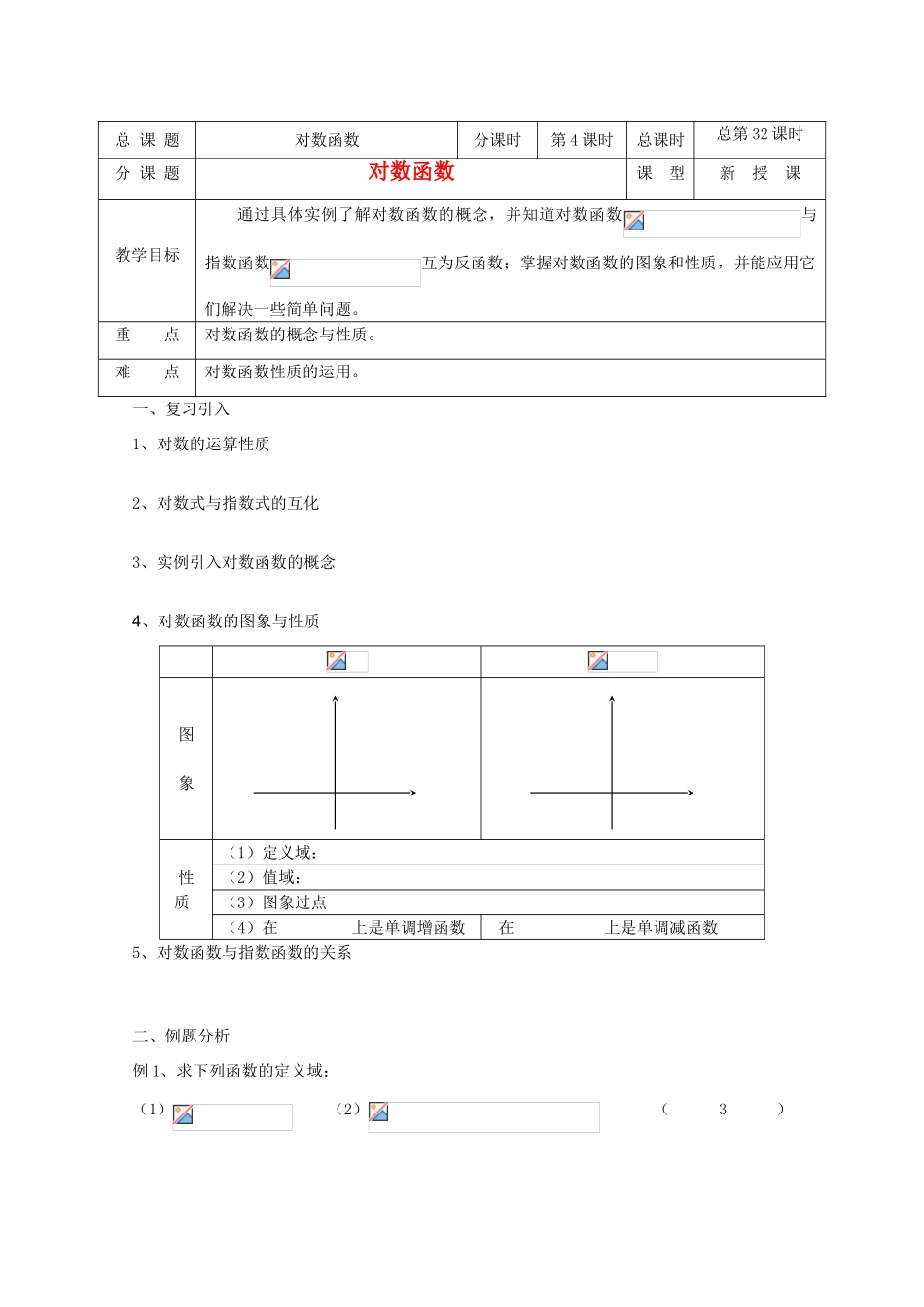 高中数学 第32课时 对数函数教学案 新人教A版_第1页