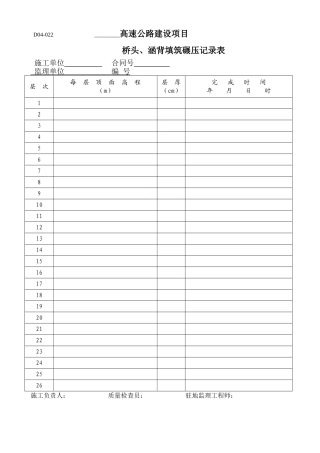 桥头、涵背填筑碾压记录表